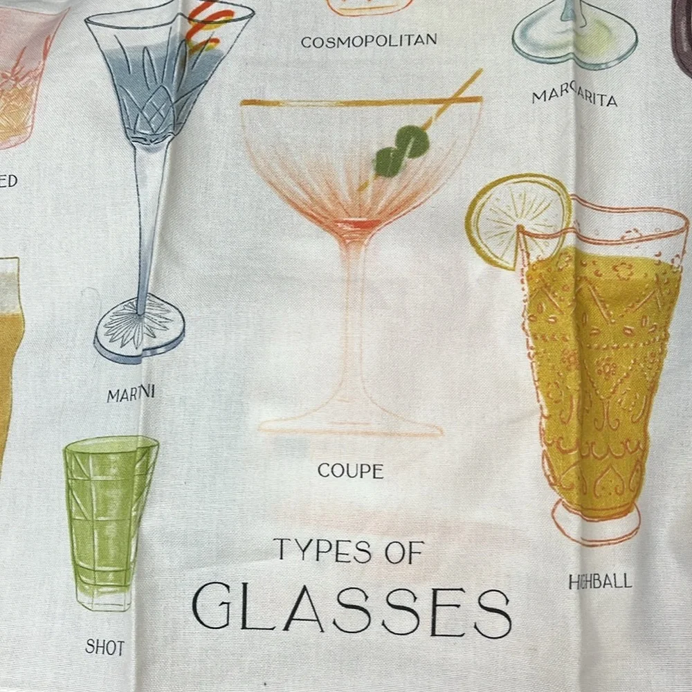 Anthropologie Types of Glasses Tea Towel New